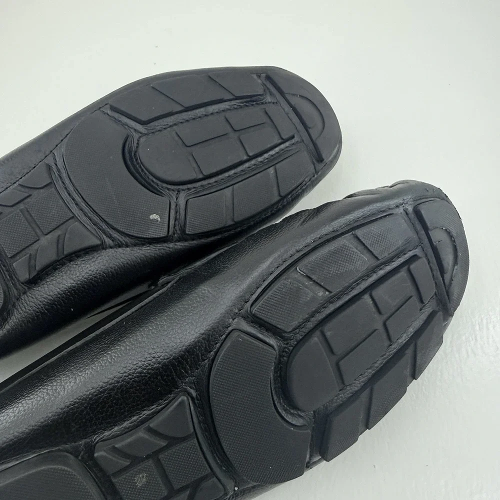 Donald Pliner Mens 10 Black Pebbled Leather Penny Loafers Driving Moc Shoes